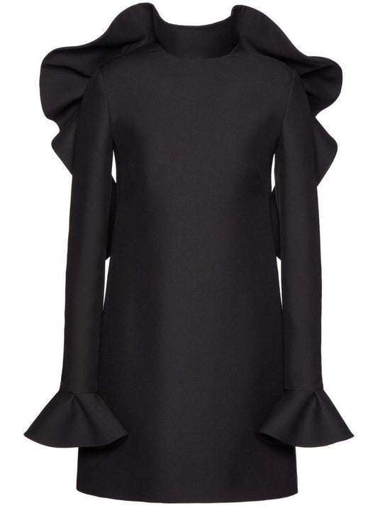 Black Crepe Couture Ruffle Mini Dress