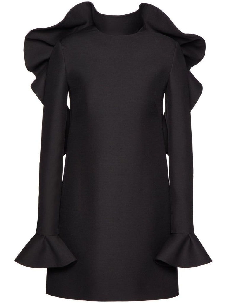 Black Crepe Couture Ruffle Mini Dress