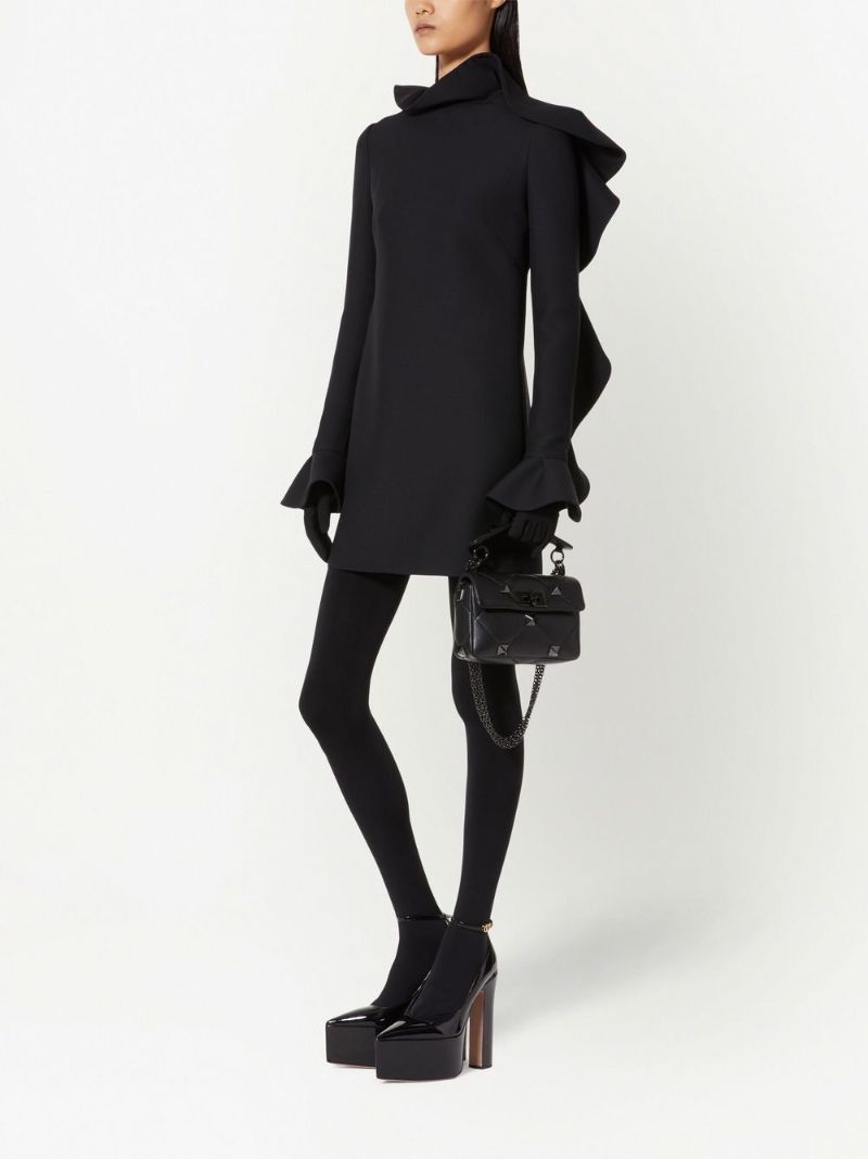 Black Crepe Couture Ruffle Mini Dress