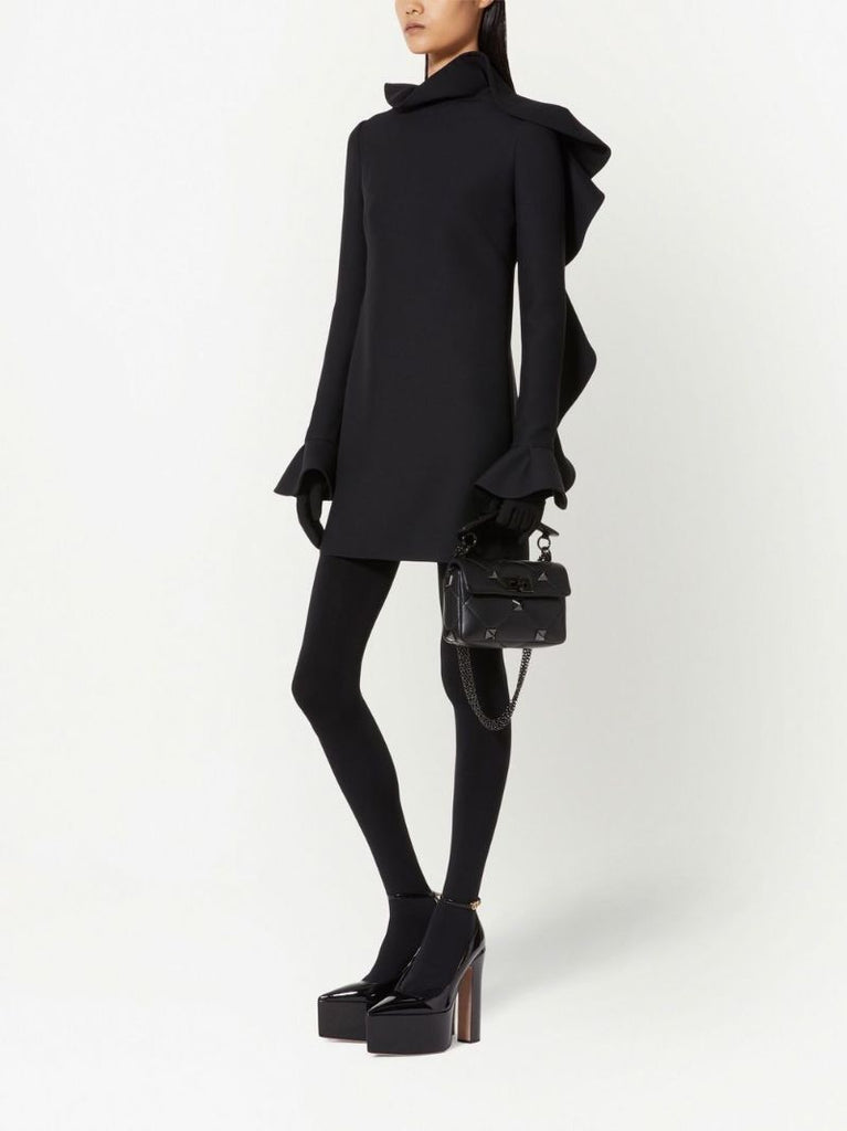 Black Crepe Couture Ruffle Mini Dress