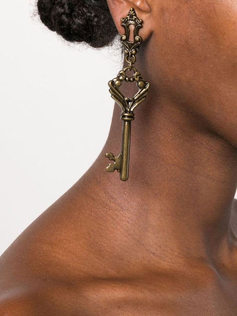 Gold Tone Baroque Key Drop Earrings