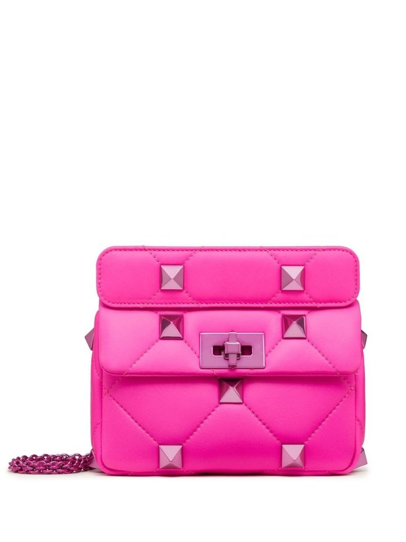 Pink Roman Stud Small Leather Shoulder Bag