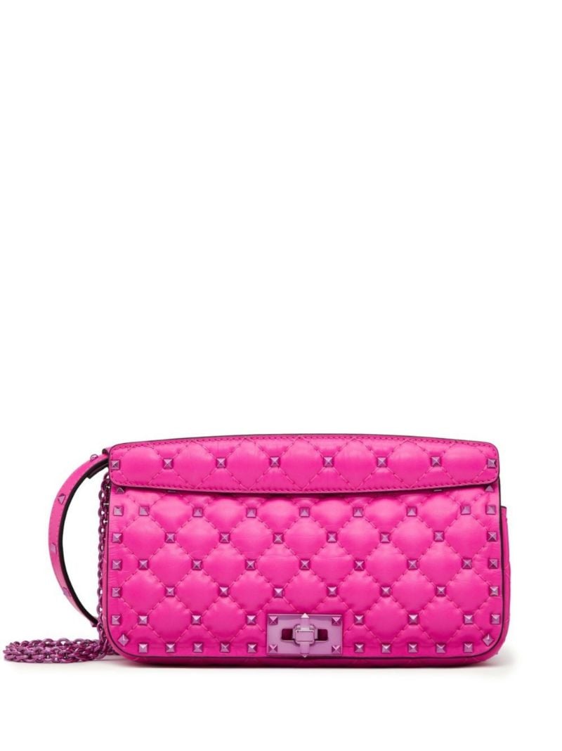 Pink Rockstud Spike Leather Shoulder Bag