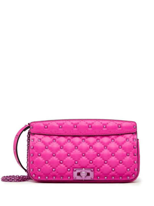 Pink Rockstud Spike Leather Shoulder Bag