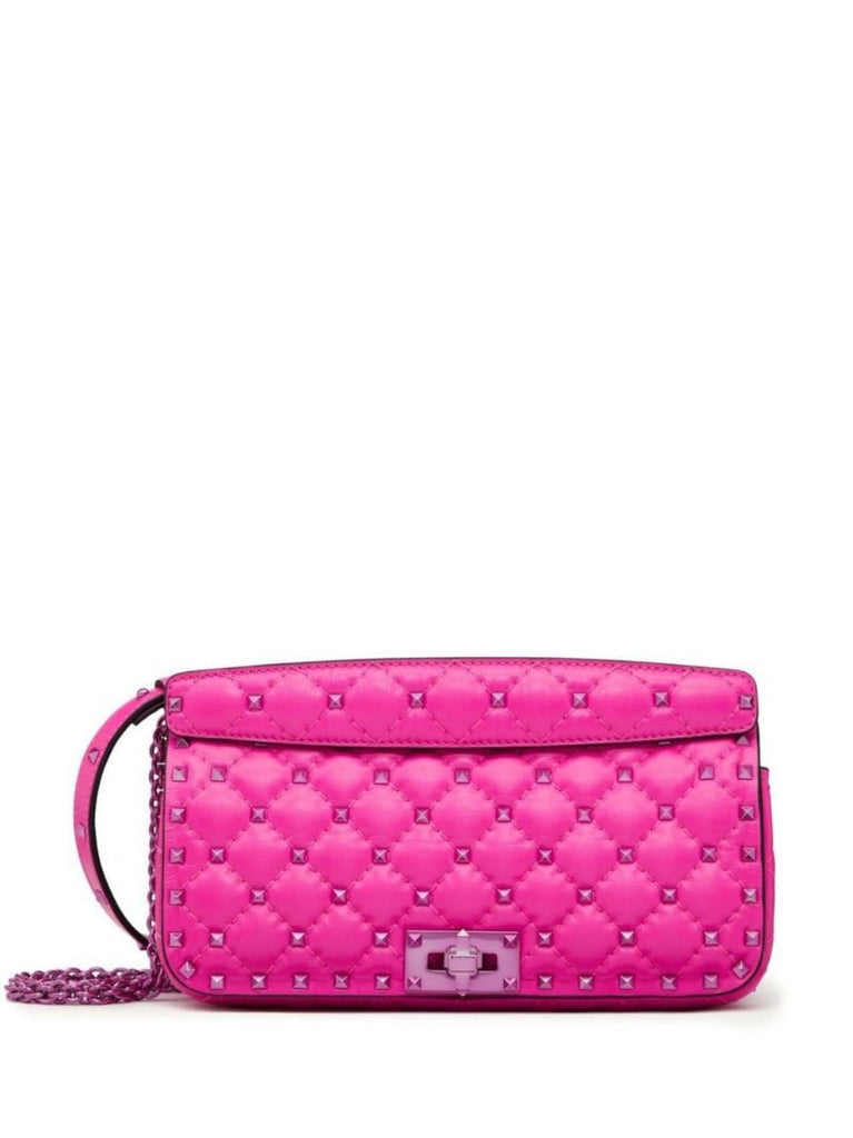 Pink Rockstud Spike Leather Shoulder Bag
