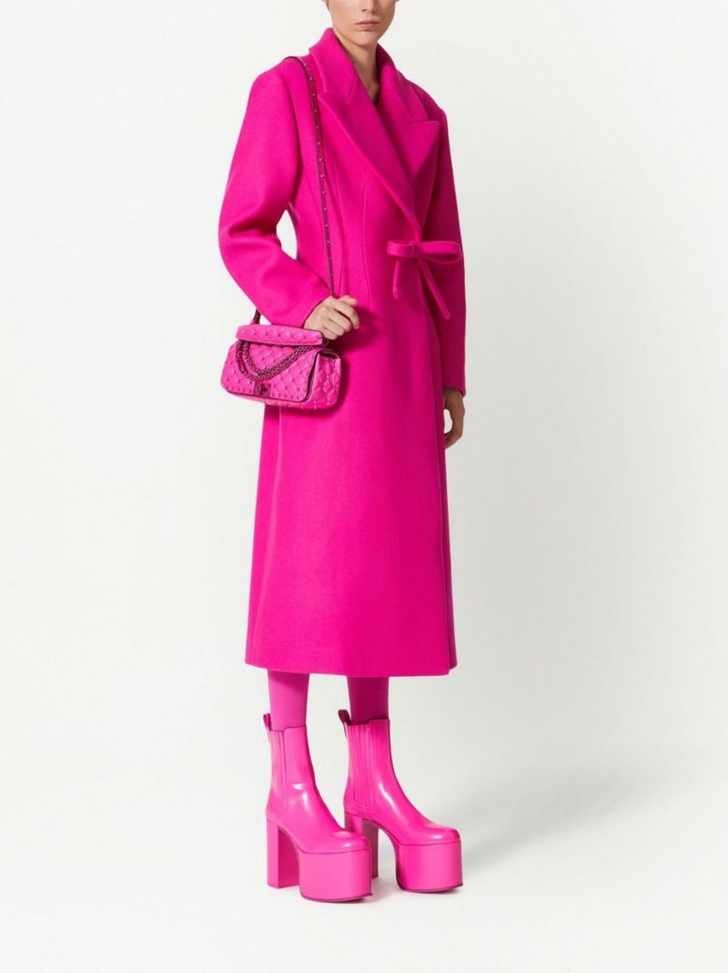 Pink Rockstud Spike Leather Shoulder Bag