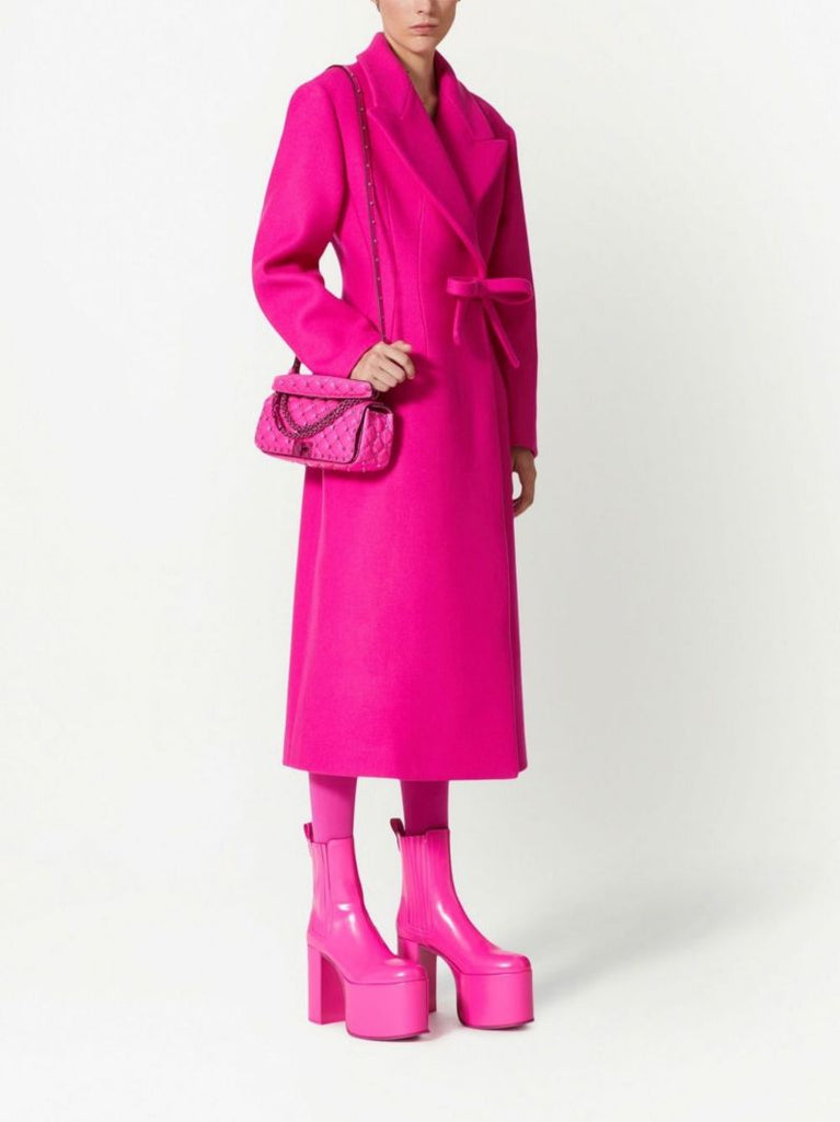 Pink Rockstud Spike Leather Shoulder Bag