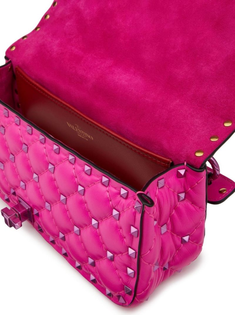 Pink Rockstud Spike Leather Shoulder Bag