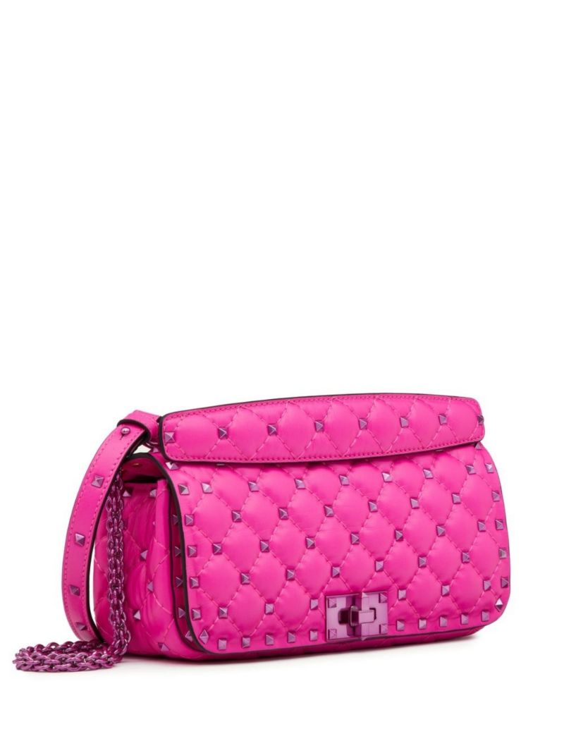 Pink Rockstud Spike Leather Shoulder Bag