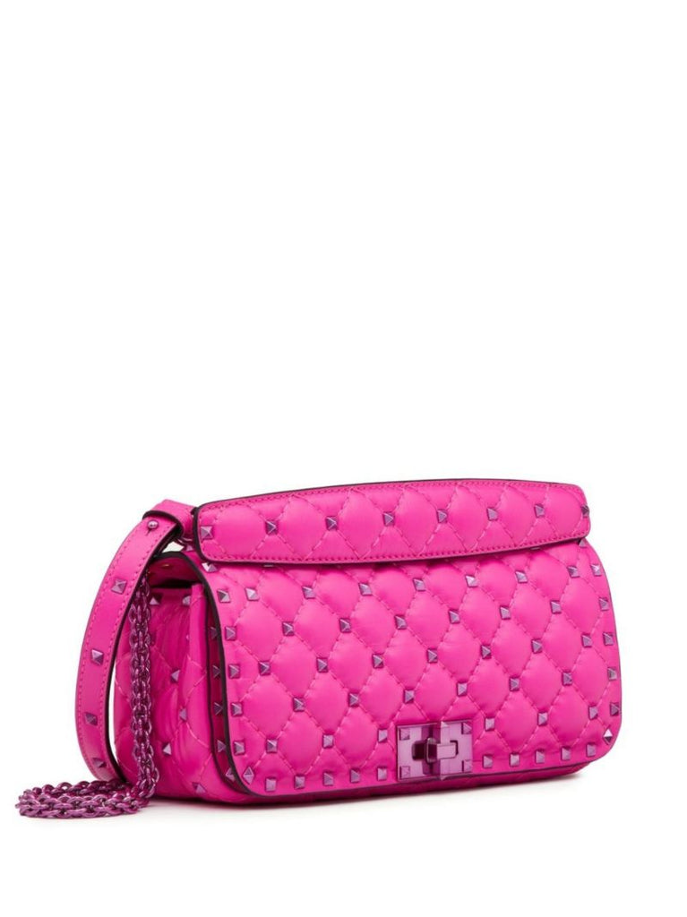 Pink Rockstud Spike Leather Shoulder Bag