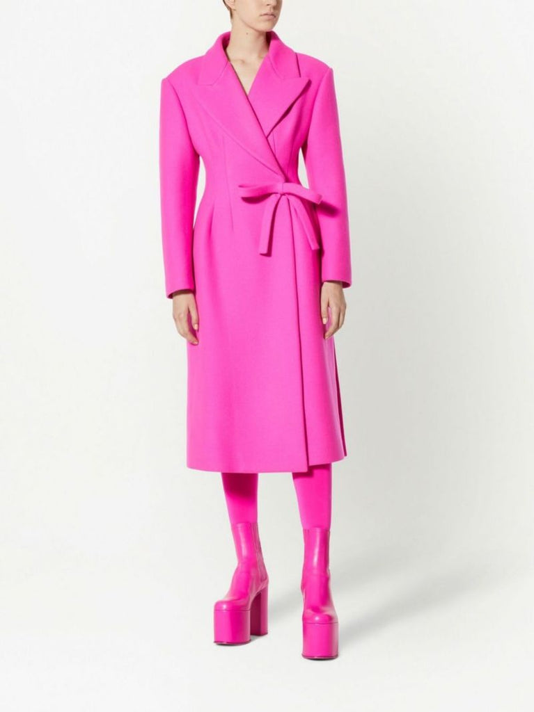 Pink Bow Detail Wrap Coat