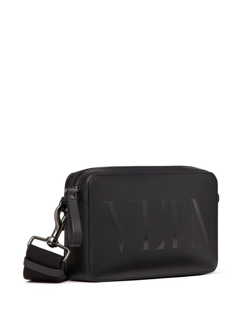 Black Vltn Logo Leather Cross Body Bag