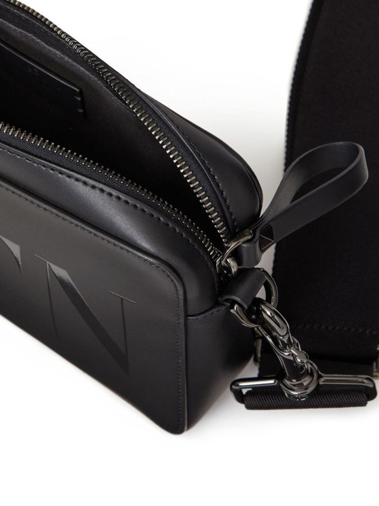 Black Vltn Logo Leather Cross Body Bag