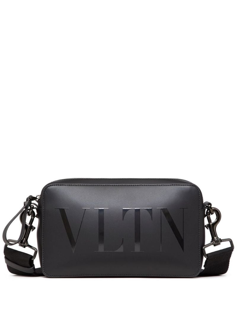 Black Vltn Logo Leather Cross Body Bag