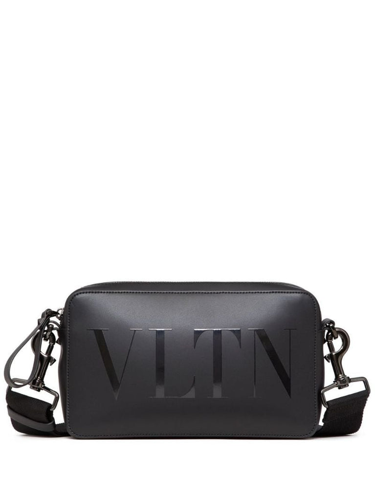Black Vltn Logo Leather Cross Body Bag