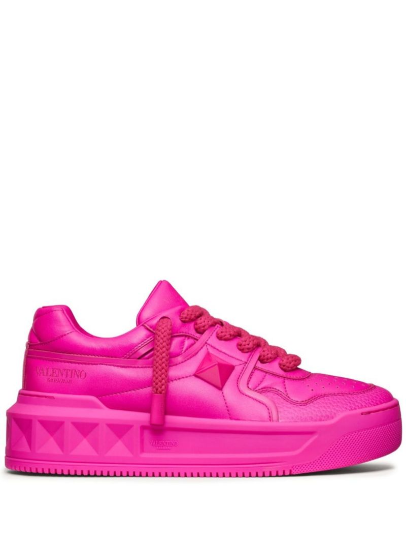 Pink One Stud Low-top Leather Sneakers
