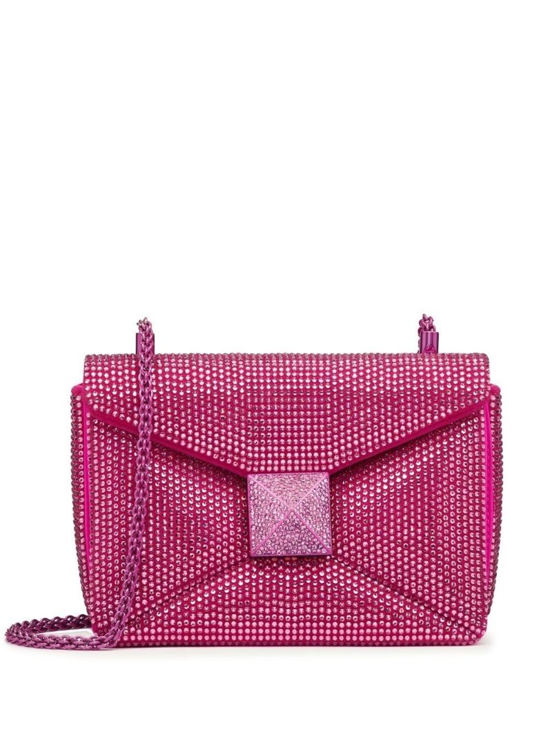Pink One Stud Embellished Leather Cross Body Bag