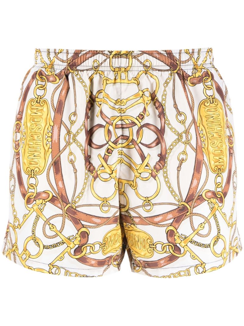 Yellow Teddy Bear Scarf Print Swim Shorts