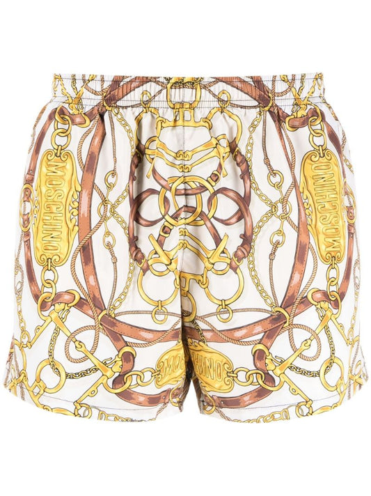 Yellow Teddy Bear Scarf Print Swim Shorts