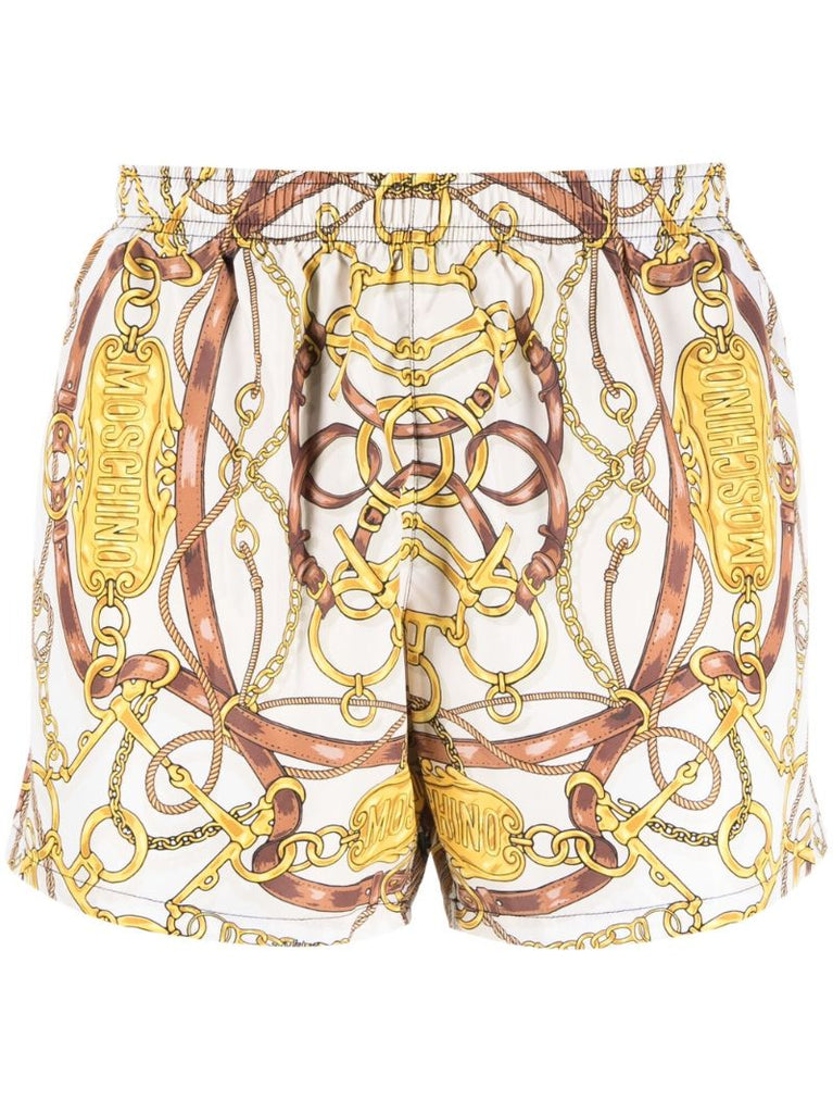Yellow Teddy Bear Scarf Print Swim Shorts