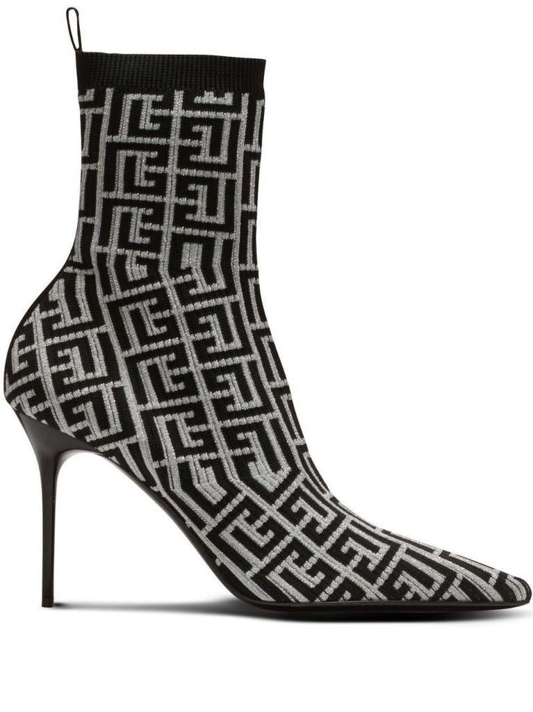 Grey Skye 95 Monogram Knitted Ankle Boots