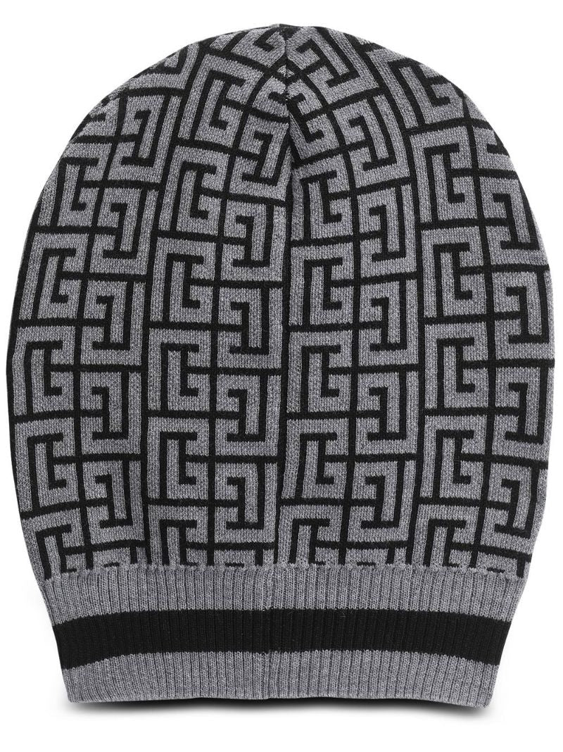 Grey Monogram Wool Beanie Hat