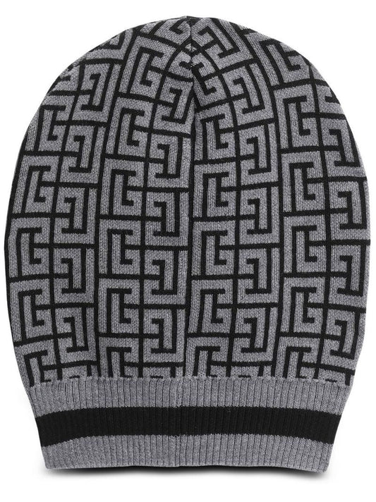 Grey Monogram Wool Beanie Hat