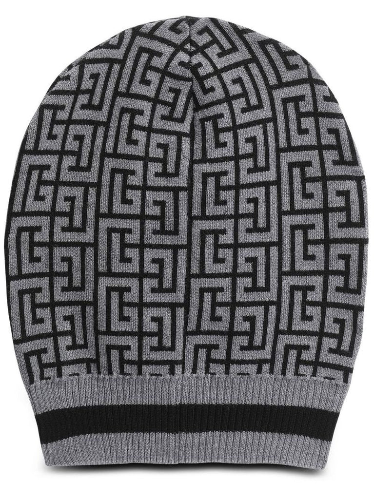 Grey Monogram Wool Beanie Hat