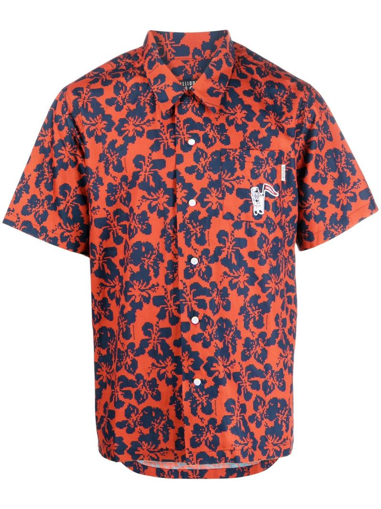 Red Hibiscus Floral Print Cotton Shirt