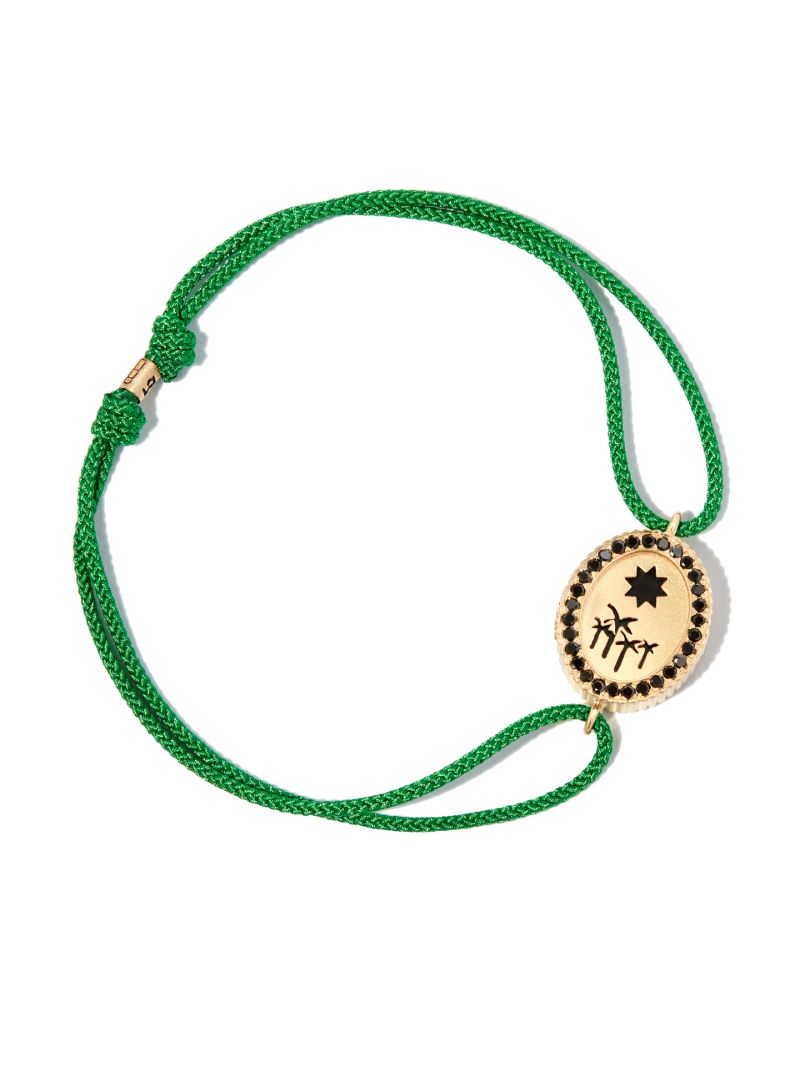 14k Yellow Gold and Diamond Palm Tree Cord Bracelet