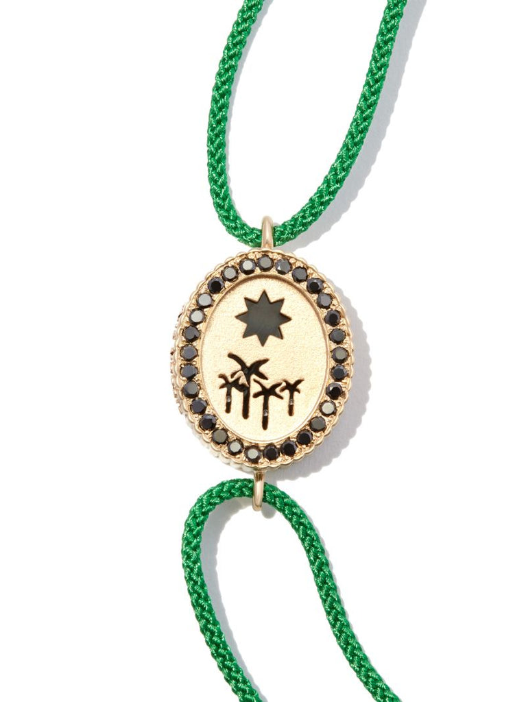 14k Yellow Gold and Diamond Palm Tree Cord Bracelet