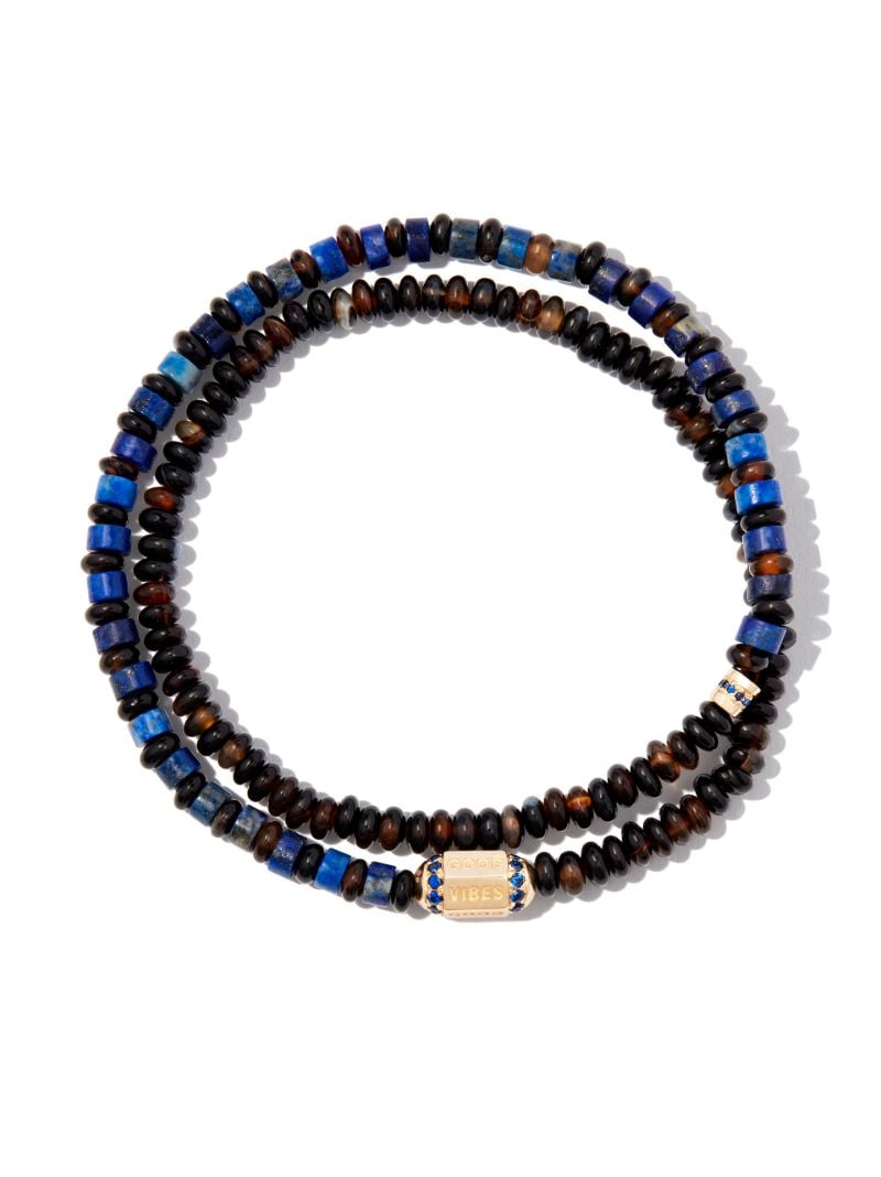 14k Yellow Gold Hexagon Slogan Sapphire Bolt Beaded Bracelet
