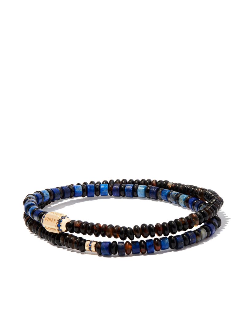 14k Yellow Gold Hexagon Slogan Sapphire Bolt Beaded Bracelet