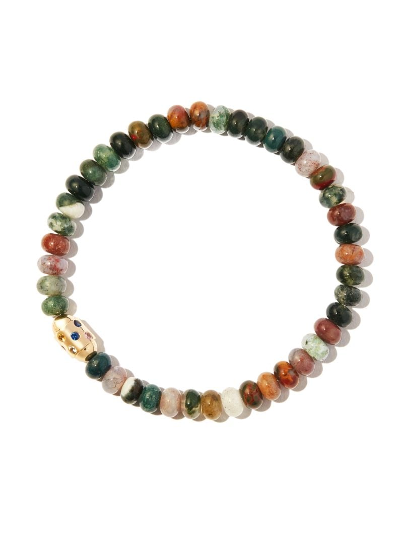14k Yellow Gold Rainbow Sapphire Bolt Beaded Bracelet