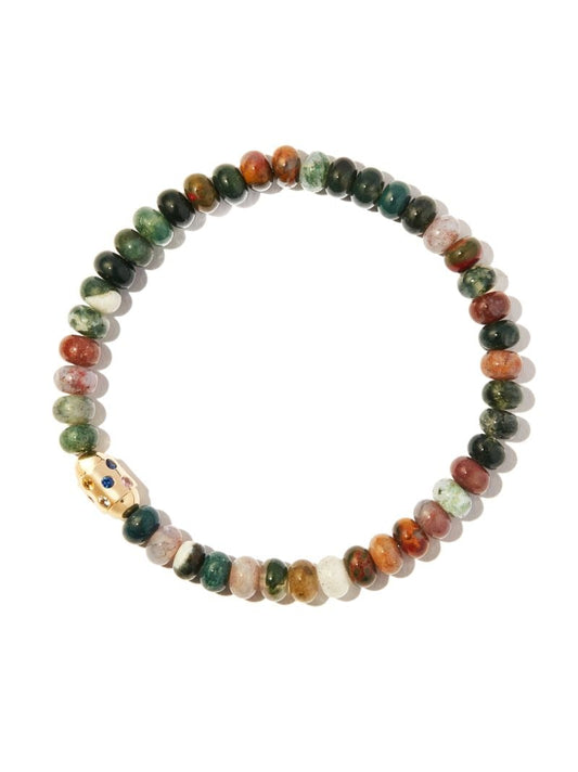 14k Yellow Gold Rainbow Sapphire Bolt Beaded Bracelet