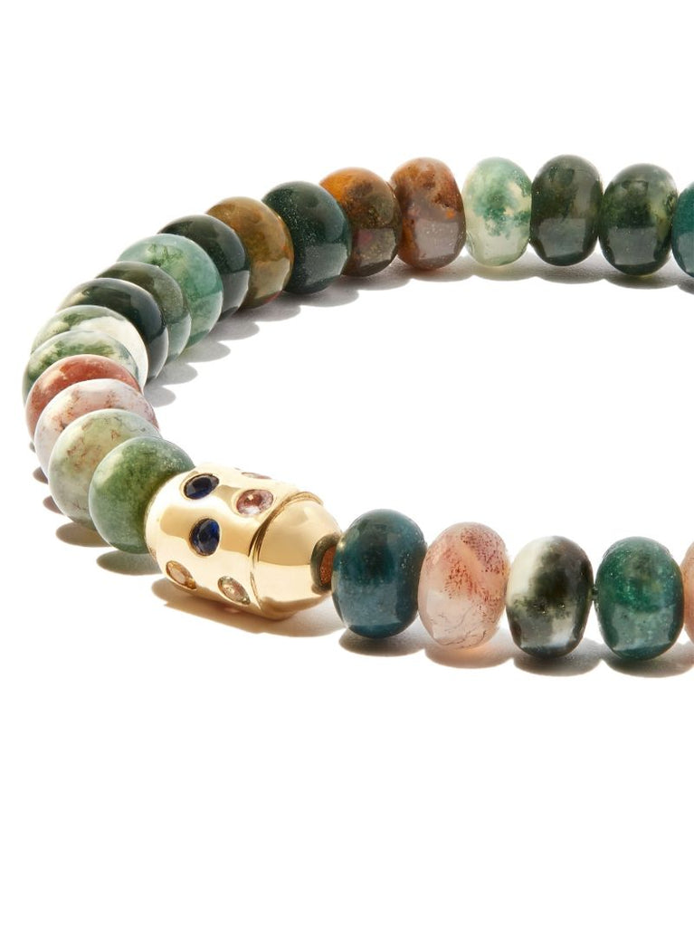 14k Yellow Gold Rainbow Sapphire Bolt Beaded Bracelet