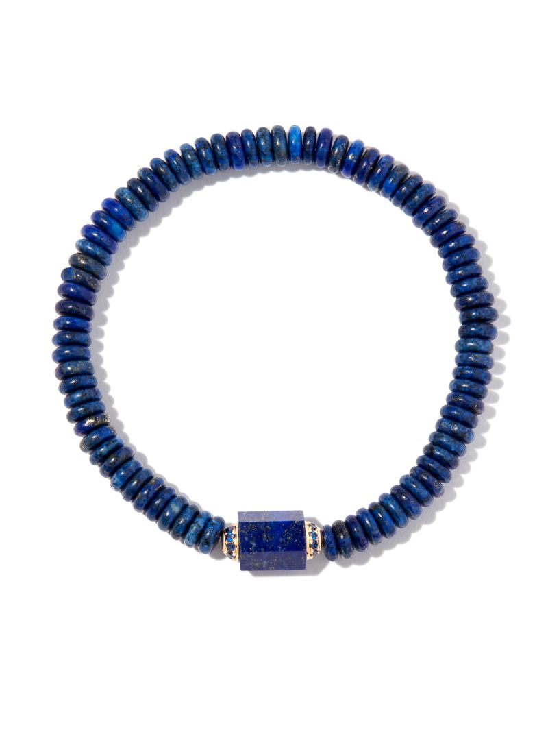 14k Yellow Gold Medium Hexagon Lapis Bolt Beaded Bracelet