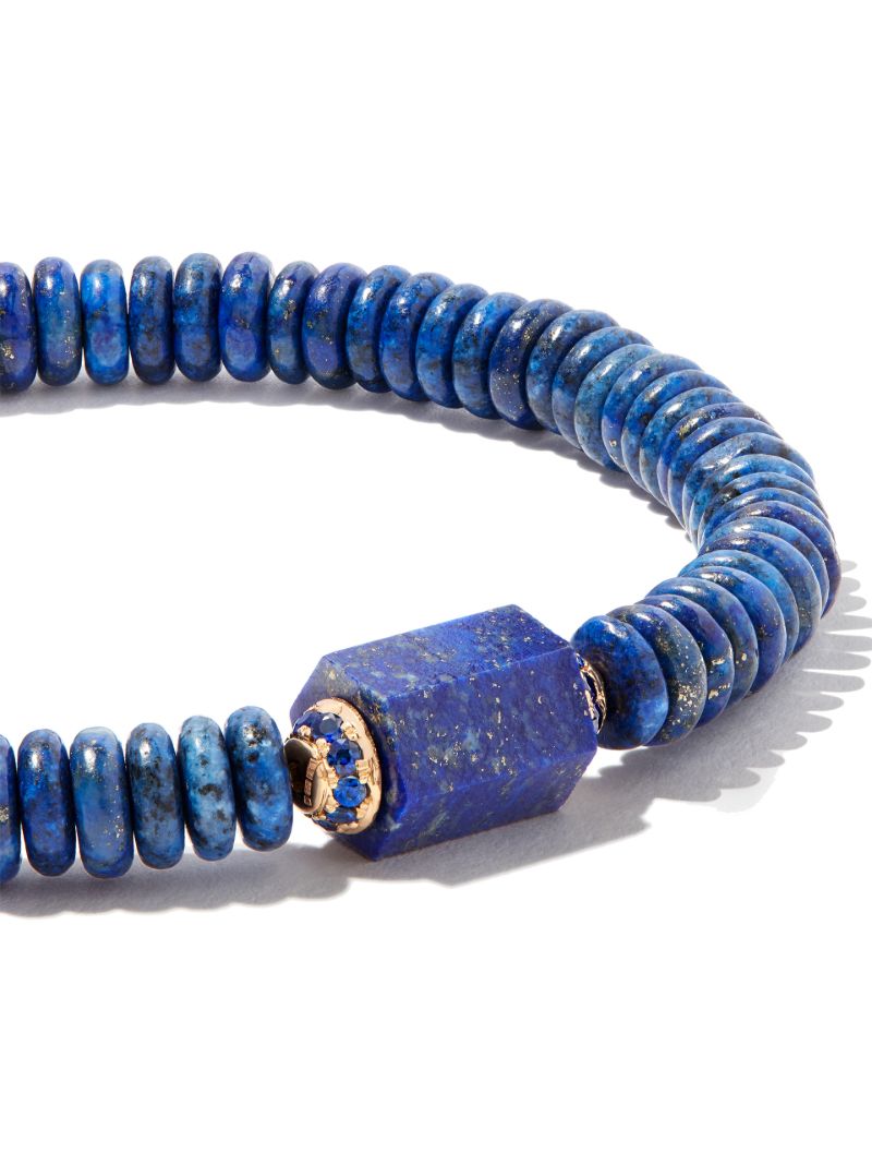 14k Yellow Gold Medium Hexagon Lapis Bolt Beaded Bracelet