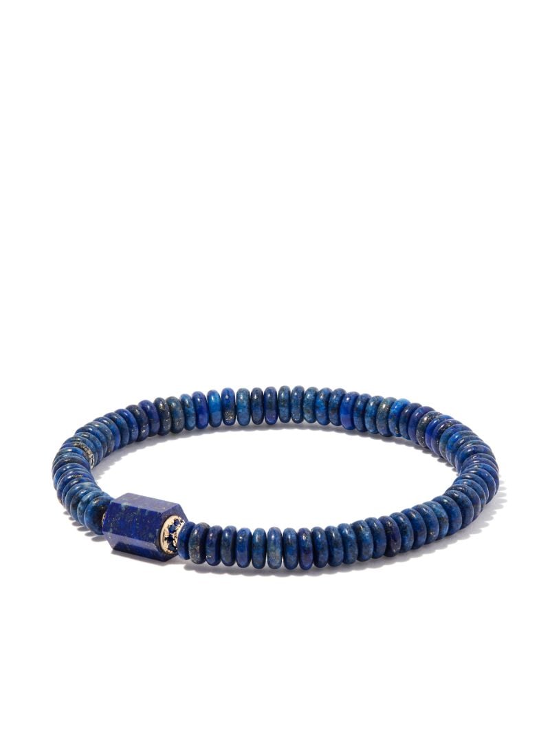 14k Yellow Gold Medium Hexagon Lapis Bolt Beaded Bracelet