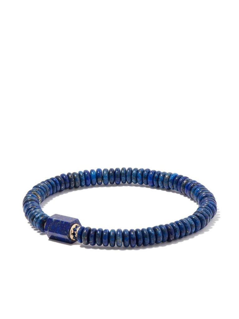 14k Yellow Gold Medium Hexagon Lapis Bolt Beaded Bracelet