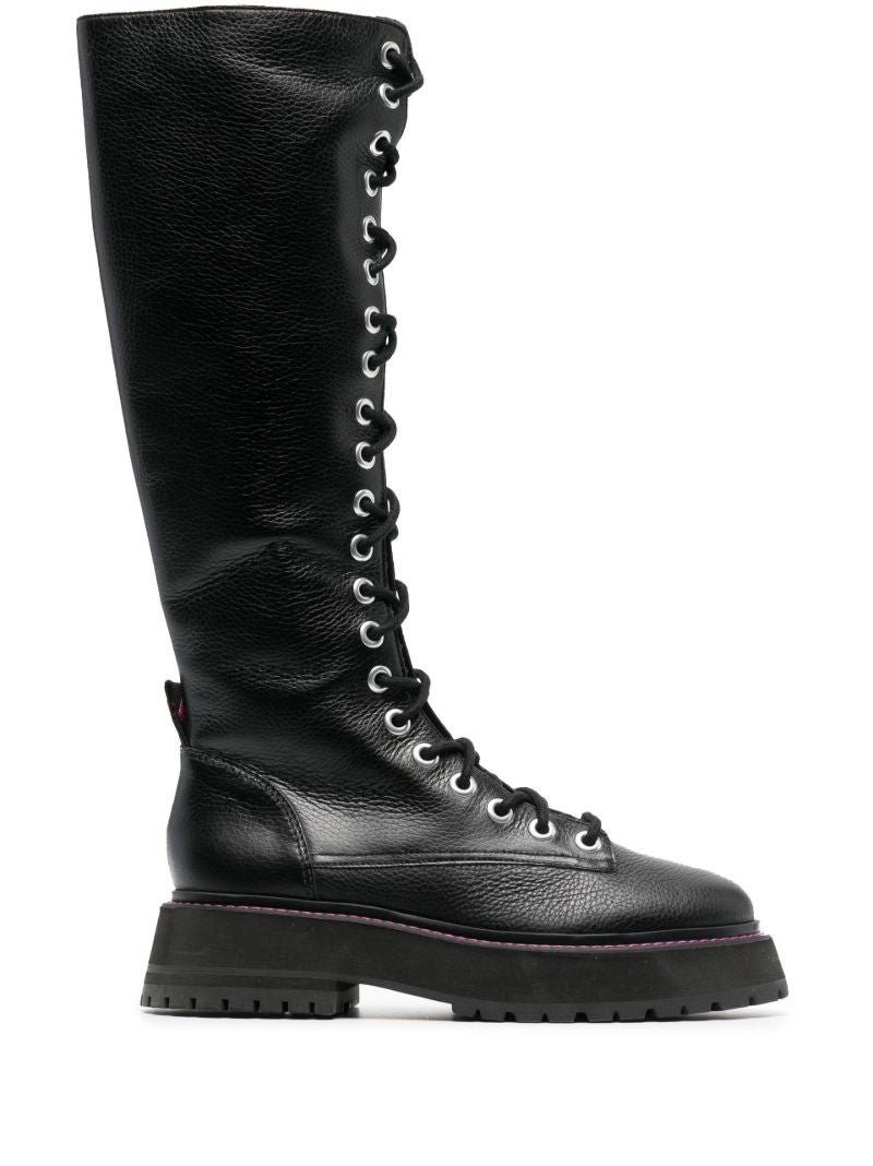 Black Lara Knee-high Leather Combat Boots