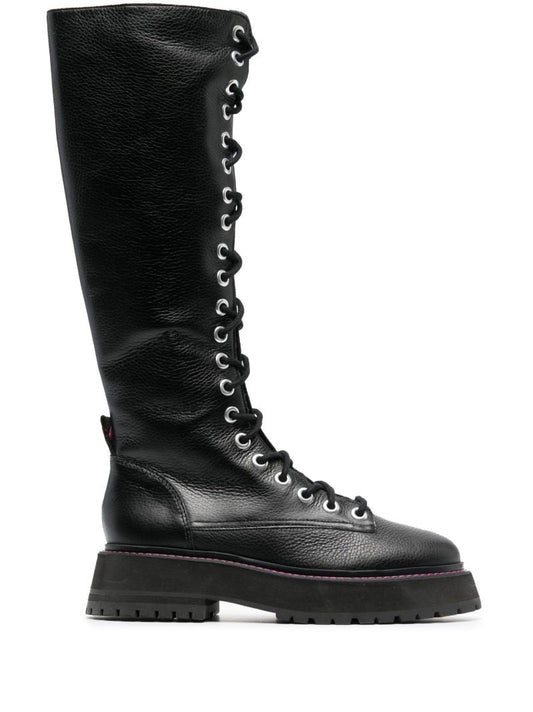Black Lara Knee-high Leather Combat Boots