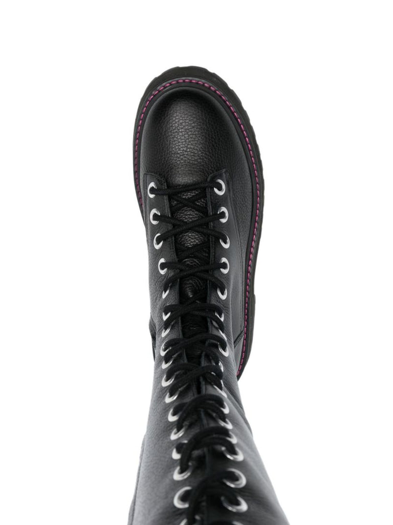 Black Lara Knee-high Leather Combat Boots