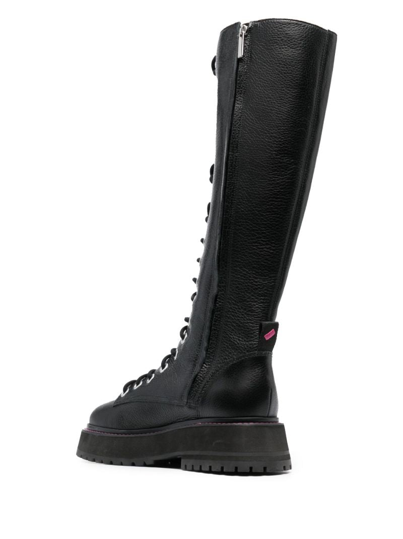 Black Lara Knee-high Leather Combat Boots