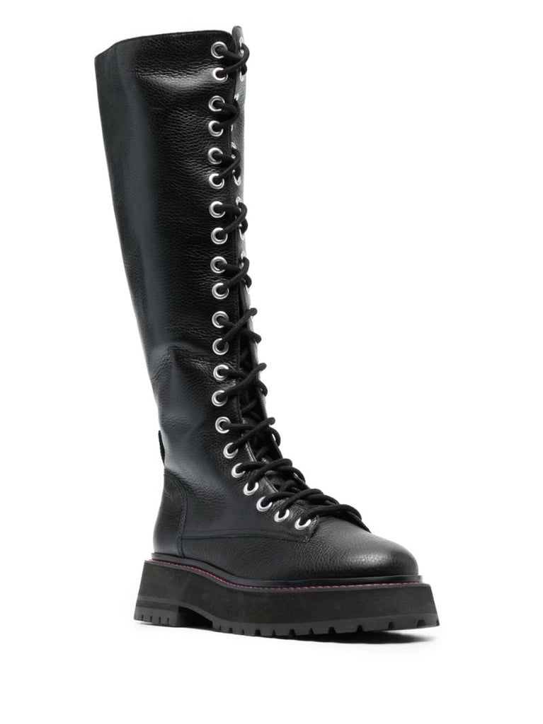 Black Lara Knee-high Leather Combat Boots