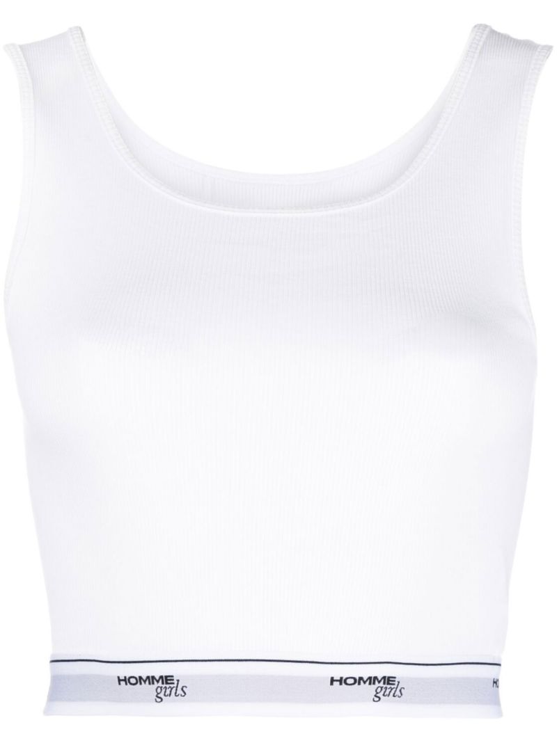 White Logo Trim Cotton Tank Top