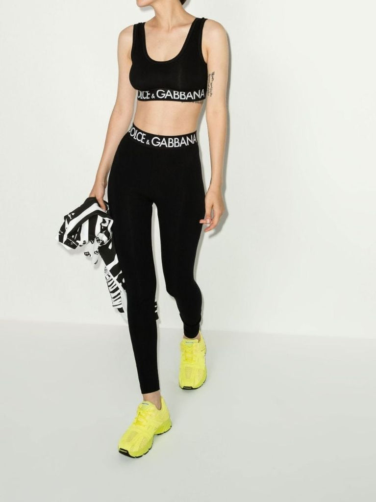 Black Logo Hem Cotton Cropped Top
