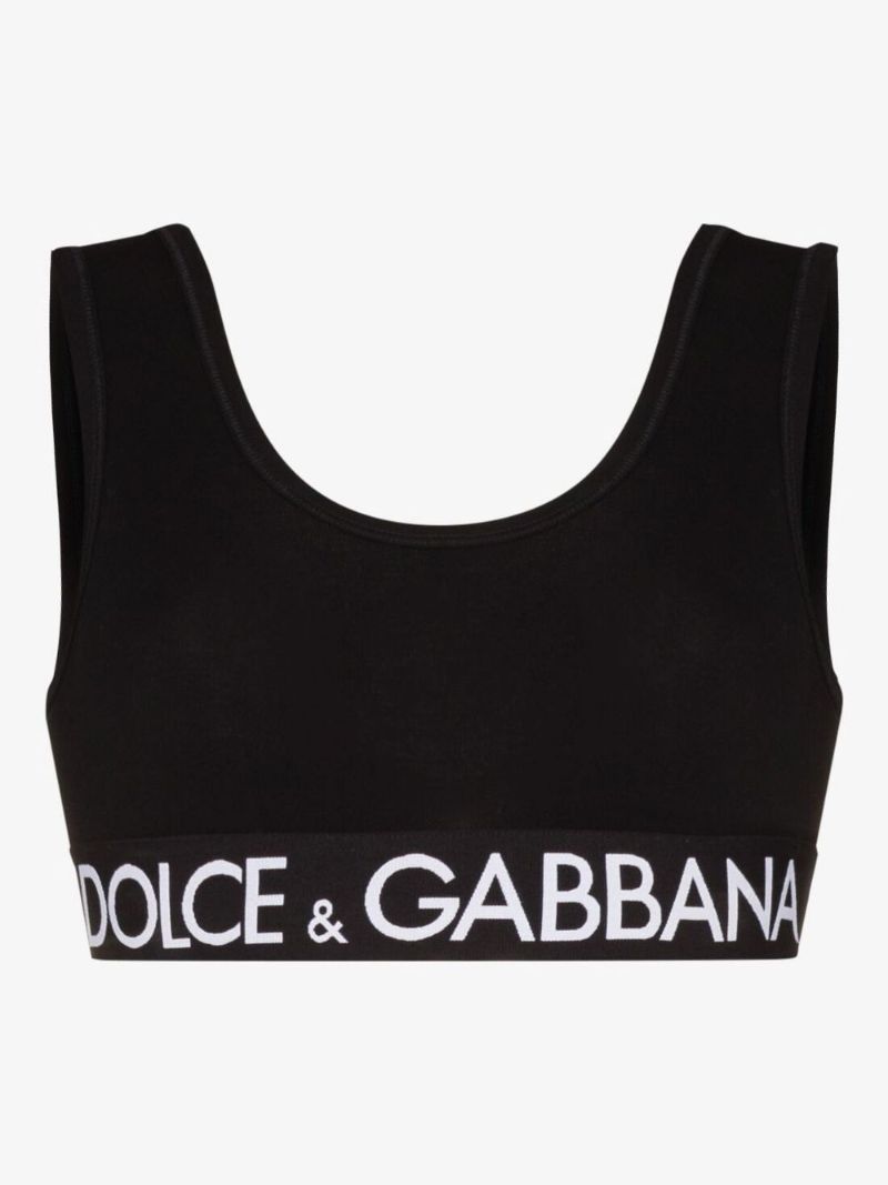 Black Logo Hem Cotton Cropped Top