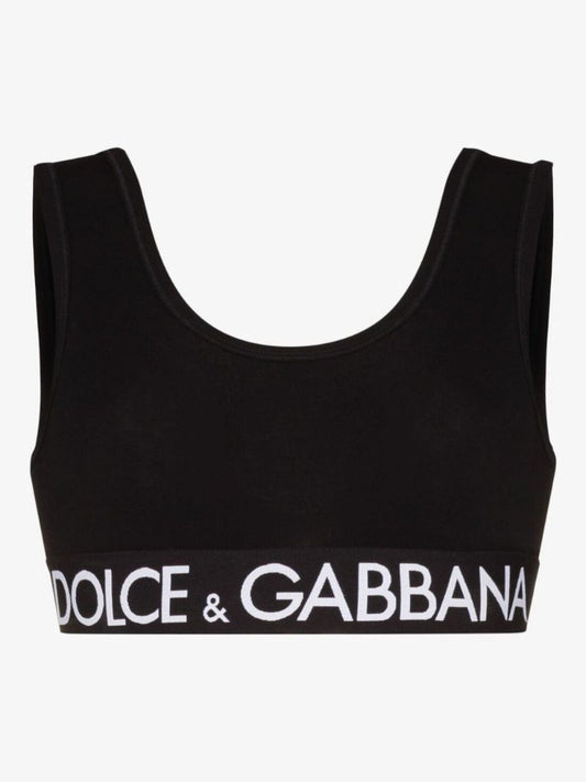 Black Logo Hem Cotton Cropped Top