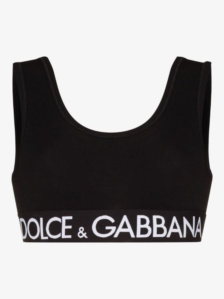 Black Logo Hem Cotton Cropped Top